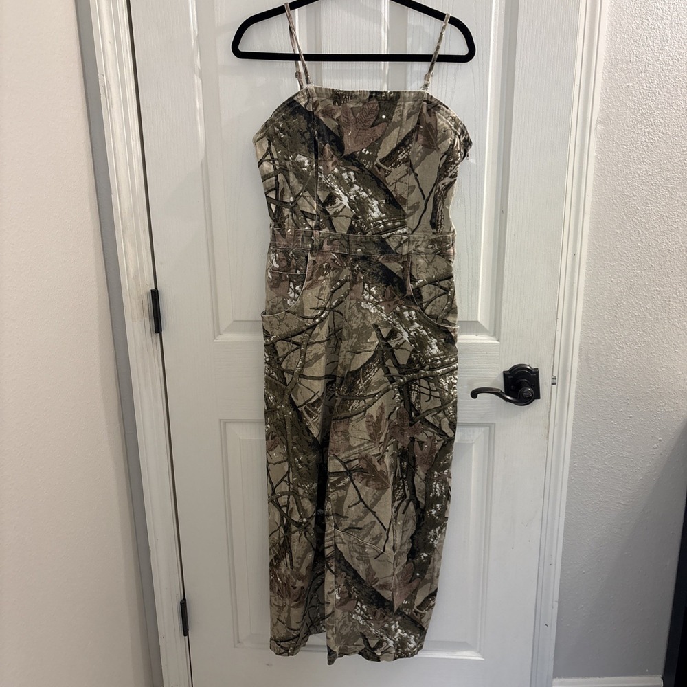 Davi And Dani Jumpsuit Womens Small Green Brown Camouflage Casual Wide Legs